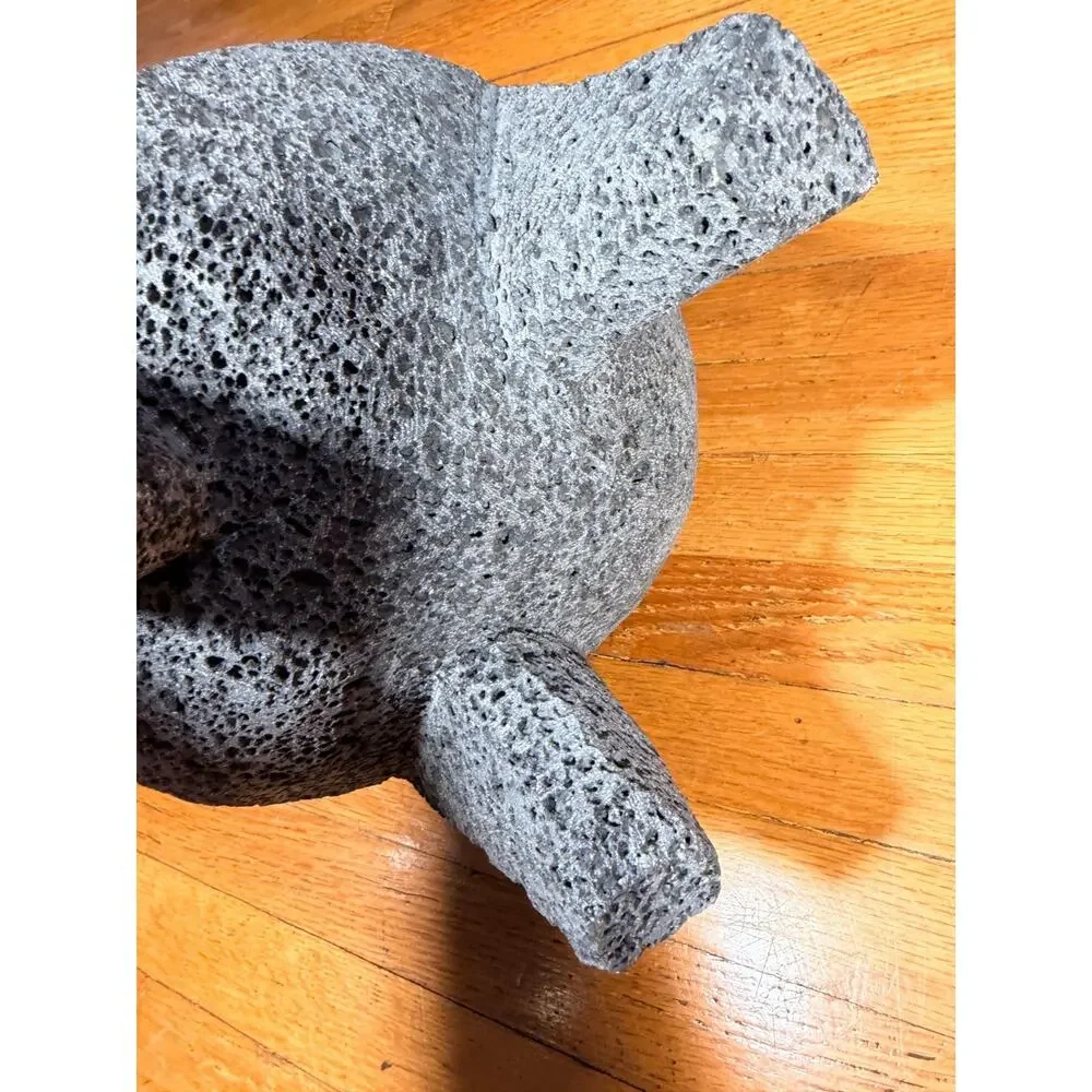 Large Pig-Shaped Volcanic Stone Molcajete Mortar & Pestle – Approx. 9 Inches